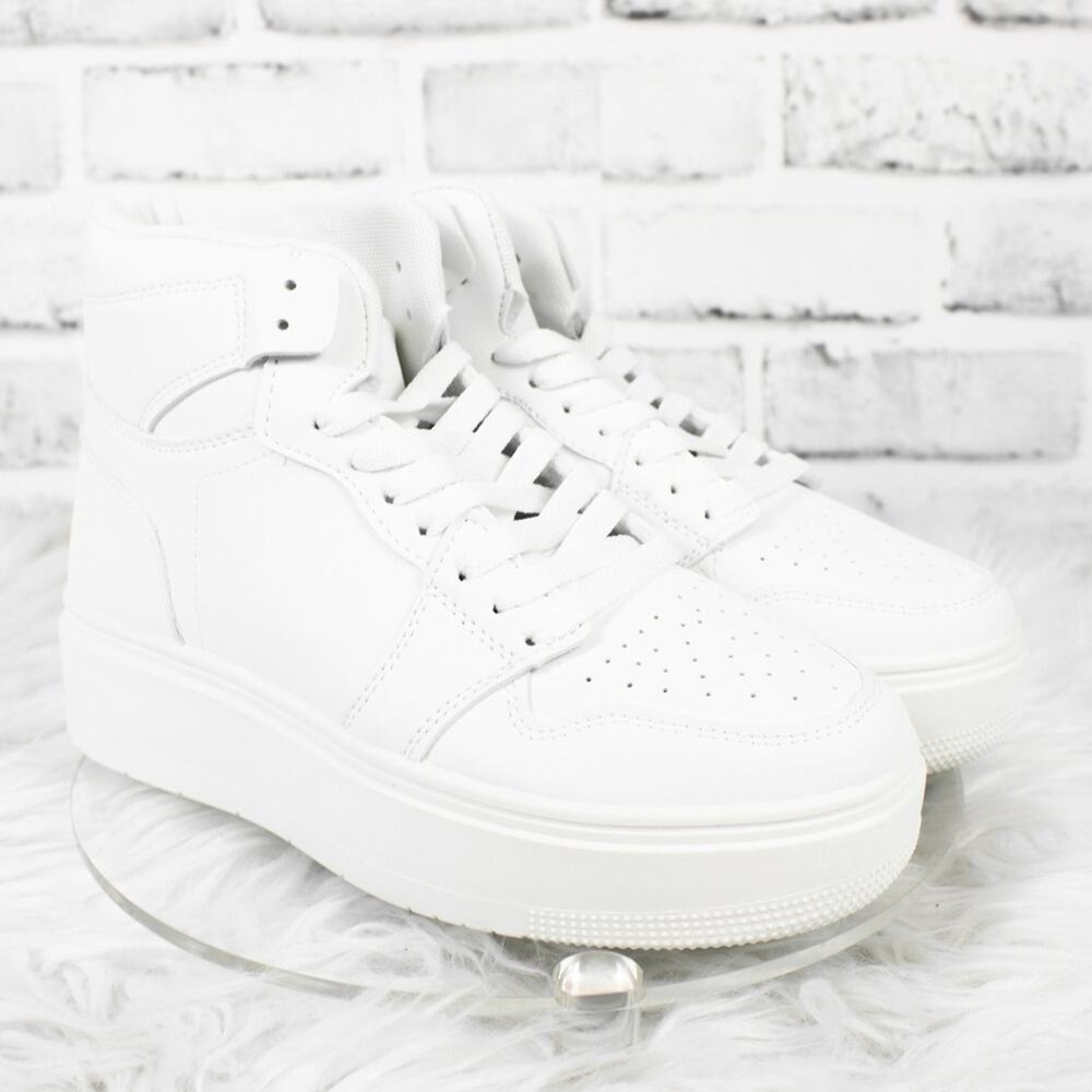 Pretty Little Thing White Sneakers High Top Platform Trainers Size 8 Casual